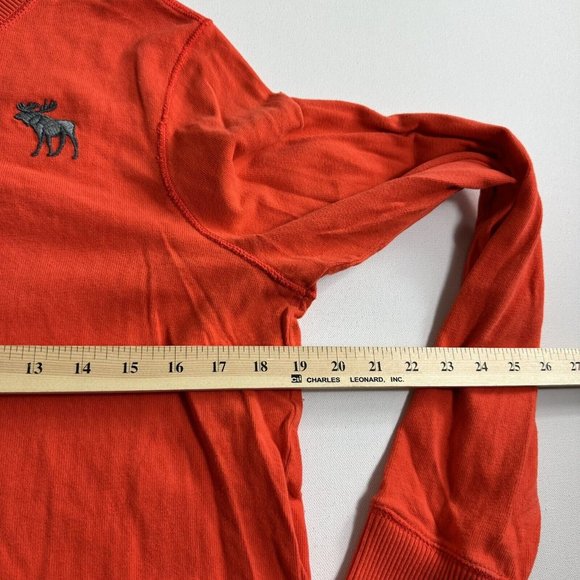Abercrombie and Fitch Sweater Mens Large Muscle V Neck Orange Long Sleeve Cotton - Picture 8 of 9